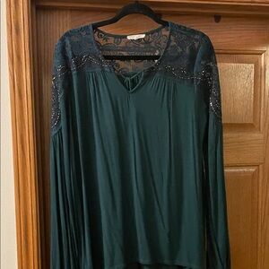 Maurices Dark Green Lace Detail Blouse